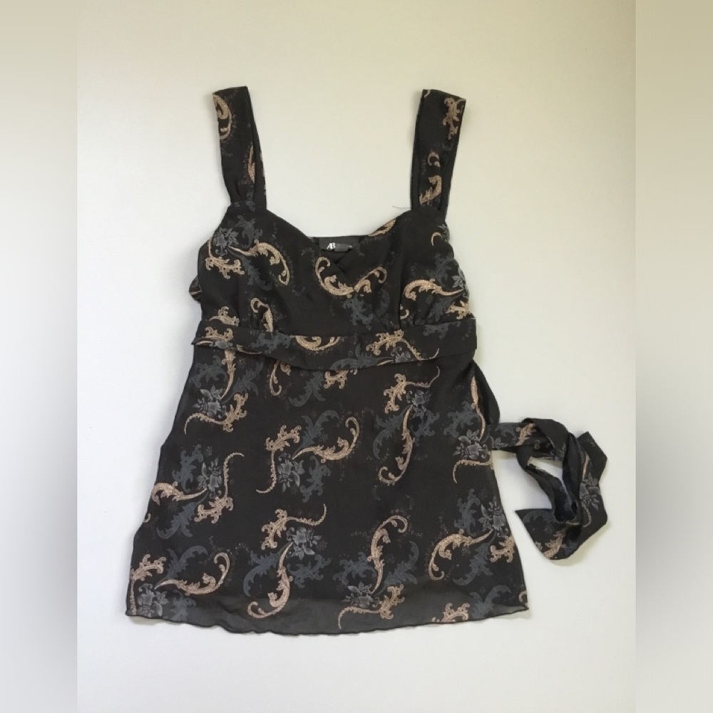 Y2K AB Studio Babydoll Sheer Lined Top Paisley Glitter